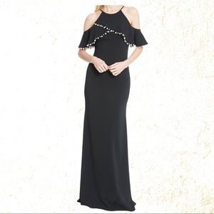 Badgley Mischka - NWT Pearl-Trim Black Gown